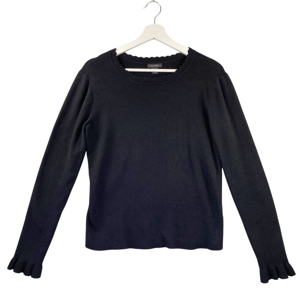 Halogen Sweater Womens Medium Black Long Sleeved Sweater Ruffle cuff Pull Over